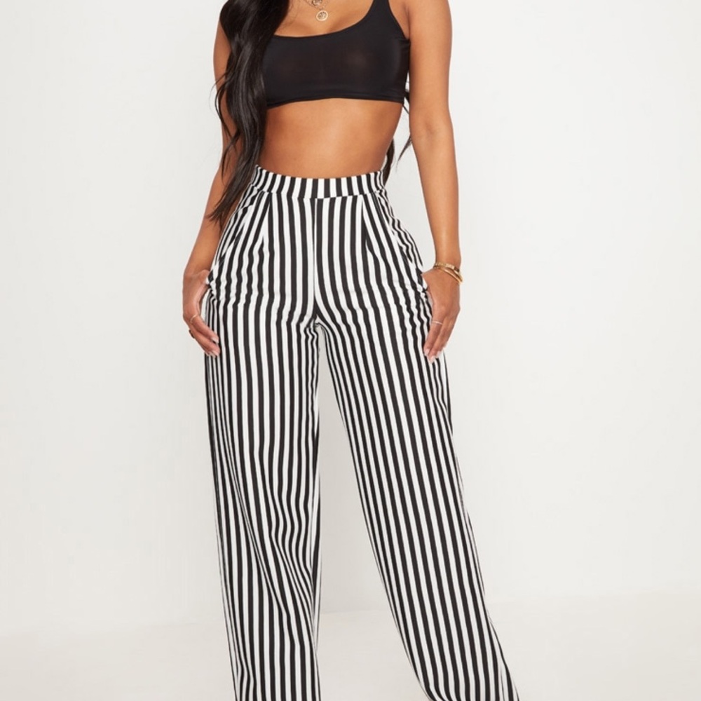 PrettyLittleThing Black and White Wide Leg Pants